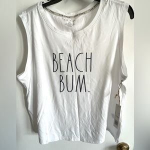Women's Rae Dunn Beach Bum Crop Muscle Tank Top White